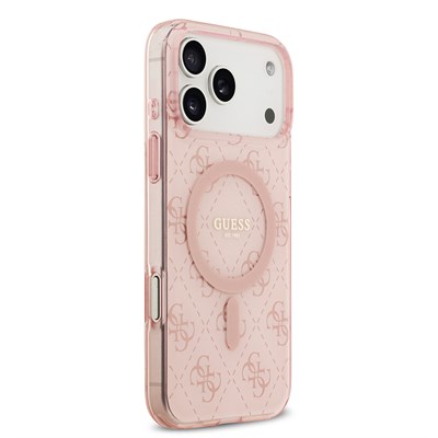 Apple iPhone 17 Pro Kılıf Guess Orjinal Lisanslı M-safe Şarj Özellikli IML Baskılı Klasik Logolu 4G Desenli Kapak
