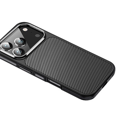 Apple iPhone 17 Pro Kılıf Mat Transparan Karbon Fiber Görünümlü Wlons Marin Kapak