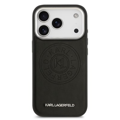 Apple iPhone 17 Pro Kılıf Karl Lagerfeld Orjinal Lisanslı M-safe Şarj Özellikli Delikli Tasarım Metal Logolu PU Deri Kapak