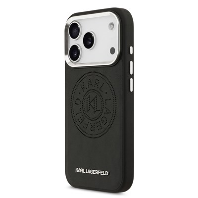Apple iPhone 17 Pro Kılıf Karl Lagerfeld Orjinal Lisanslı M-safe Şarj Özellikli Delikli Tasarım Metal Logolu PU Deri Kapak