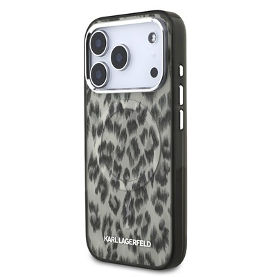 Apple iPhone 17 Pro Kılıf Karl Lagerfeld Orjinal Lisanslı M-safe Şarj Özellikli IML Leopar Baskılı Kapak