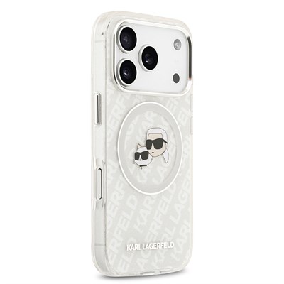 Apple iPhone 17 Pro Kılıf Karl Lagerfeld Orjinal Lisanslı Parlayan Simli Karl & Choupette Heads Kapak