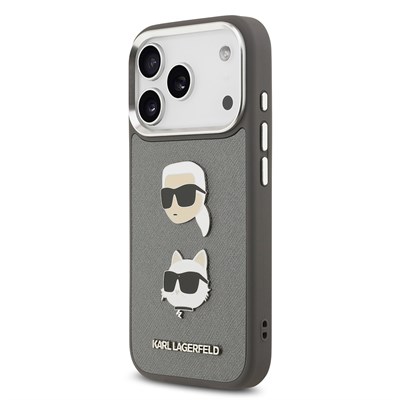 Apple iPhone 17 Pro Kılıf Karl Lagerfeld Orjinal Lisanslı Metal Logolu K&C Heads Pin Kapak