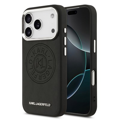 Apple iPhone 17 Pro Kılıf Karl Lagerfeld Orjinal Lisanslı M-safe Şarj Özellikli Delikli Tasarım Metal Logolu PU Deri Kapak