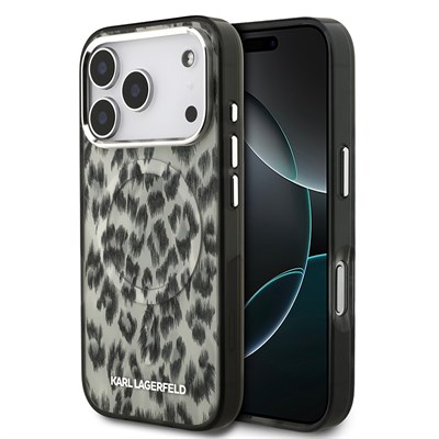 Apple iPhone 17 Pro Kılıf Karl Lagerfeld Orjinal Lisanslı M-safe Şarj Özellikli IML Leopar Baskılı Kapak