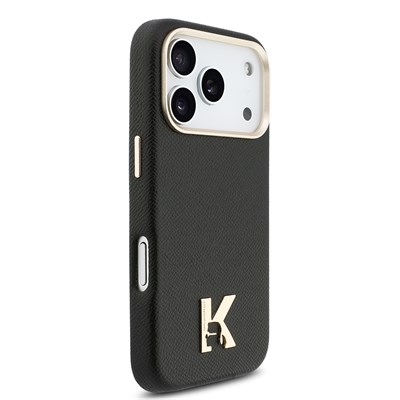 Apple iPhone 17 Pro Kılıf Karl Lagerfeld Orjinal Lisanslı M-safe Şarj Özellikli Gold Kamera Çerçeveli KHEAD Metal Logolu PU Deri Kapak