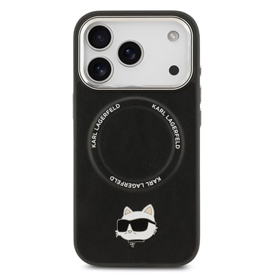 Apple iPhone 17 Pro Kılıf Karl Lagerfeld Orjinal Lisanslı M-safe Şarj Özellikli Metal Kamera ve Buton Tasarımlı Choupette PU Deri Kapak