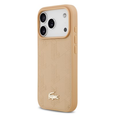 Apple iPhone 17 Pro Kılıf Lacoste Orjinal Lisanslı M-safe Şarj Özellikli PU Deri Tasarımlı Karışık Monogram Desenli Kapak