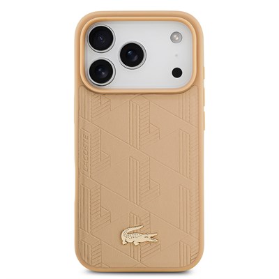 Apple iPhone 17 Pro Kılıf Lacoste Orjinal Lisanslı M-safe Şarj Özellikli PU Deri Tasarımlı Karışık Monogram Desenli Kapak