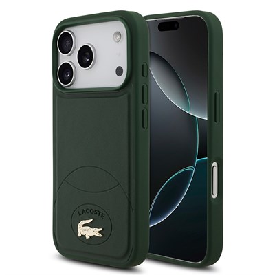 Apple iPhone 17 Pro Kılıf Lacoste Orjinal Lisanslı M-safe Şarj Özellikli PU Deri Tasarımlı Metal Logolu Kapak