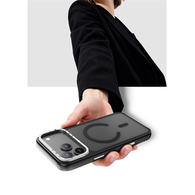 Apple iPhone 17 Pro Kılıf M-safe Şarj Özellikli Metal Kamera Standlı Lenyes CK226 PC Kapak