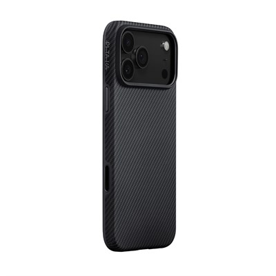 Apple iPhone 17 Pro Kılıf M-safe Şarj Özellikli Aramid Fiber Pitaka Military-Grade Classic Serisi Black-Grey Twill Kapak