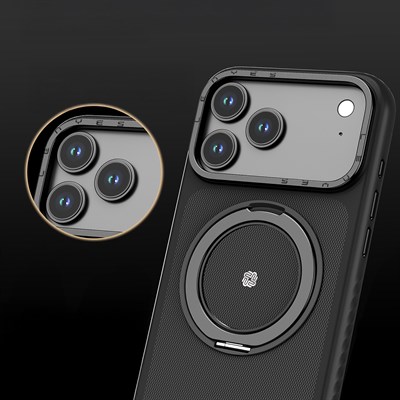 Apple iPhone 17 Pro Kılıf M-safe Şarj Özellikli Metal Standlı Lenyes CK225 Kevlar Kapak