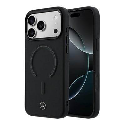 Apple iPhone 17 Pro Kılıf Mercedes Benz Orjinal Lisanslı M-safe Şarj Özellikli Metal Yıldız Logolu Kabartmalı Deri Kapak