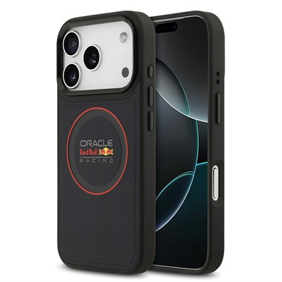 Apple iPhone 17 Pro Kılıf Redbull Orjinal Lisanslı M-safe Şarj Özellikli Kırmızı Halka ve Logo Kabartmalı PU Deri Kapak
