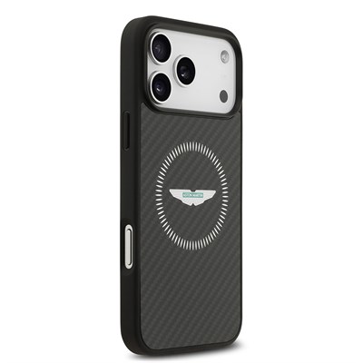 Apple iPhone 17 Pro Max Kılıf Aston Martin Orjinal Lisanslı M-safe Şarj Özellikli Karbon Fiber Kevlar Kapak
