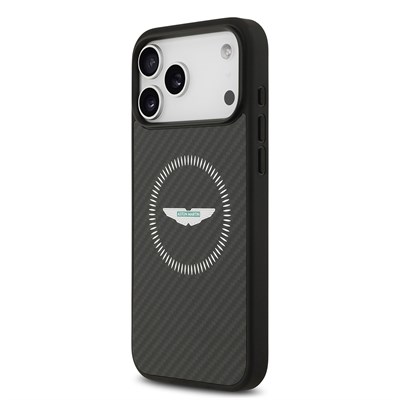 Apple iPhone 17 Pro Max Kılıf Aston Martin Orjinal Lisanslı M-safe Şarj Özellikli Karbon Fiber Kevlar Kapak