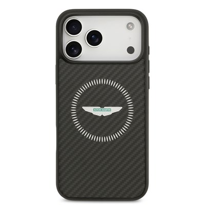 Apple iPhone 17 Pro Max Kılıf Aston Martin Orjinal Lisanslı M-safe Şarj Özellikli Karbon Fiber Kevlar Kapak