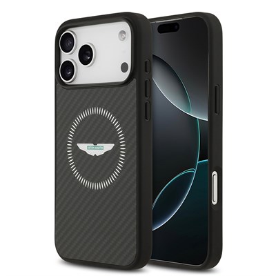Apple iPhone 17 Pro Max Kılıf Aston Martin Orjinal Lisanslı M-safe Şarj Özellikli Karbon Fiber Kevlar Kapak
