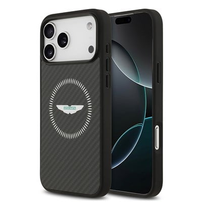 Apple iPhone 17 Pro Max Kılıf Aston Martin Orjinal Lisanslı M-safe Şarj Özellikli Karbon Fiber Kevlar Kapak