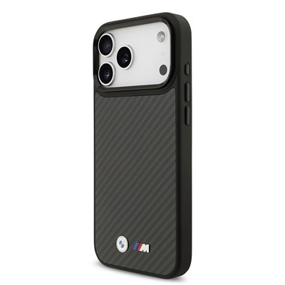 Apple iPhone 17 Pro Max Kılıf BMW Orjinal Lisanslı M-safe Şarj Özellikli Karbon Fiber Metal Logolu Kevlar Kapak