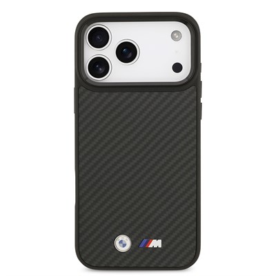 Apple iPhone 17 Pro Max Kılıf BMW Orjinal Lisanslı M-safe Şarj Özellikli Karbon Fiber Metal Logolu Kevlar Kapak