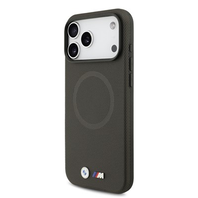 Apple iPhone 17 Pro Max Kılıf BMW Orjinal Lisanslı M-safe Şarj Özellikli Metal Logolu Delikli M Dizayn Deri Kapak