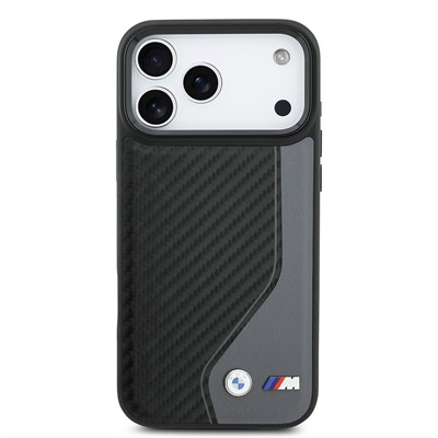 Apple iPhone 17 Pro Max Kılıf BMW Orjinal Lisanslı M-safe Şarj Özellikli Metal BMW ve M Logolu PU Karbon Tasarımlı Kapak