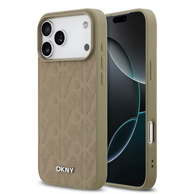 Apple iPhone 17 Pro Max Kılıf DKNY Orjinal Lisanslı M-safe Şarj Özellikli 3D Yazılı Grid Pattern Kapak