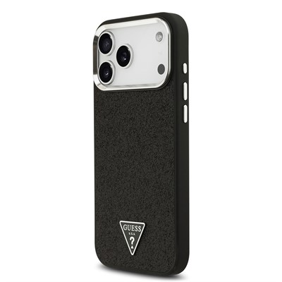 Apple iPhone 17 Pro Max Kılıf Guess Orjinal Lisanslı M-safe Şarj Özellikli Metal Kamera Çerçeveli Üçgen Logolu Glitter Kapak