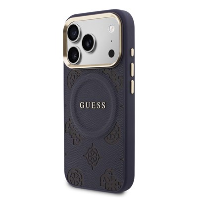 Apple iPhone 17 Pro Max Kılıf Guess Orjinal Lisanslı M-safe Şarj Özellikli Sıcak Baskılı Yazı Logolu PU Deri Peony Kapak