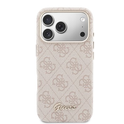 Apple iPhone 17 Pro Max Kılıf Guess Orjinal Lisanslı M-safe Şarj Özellikli Script Yazı Logolu 4G Desenli Kapak