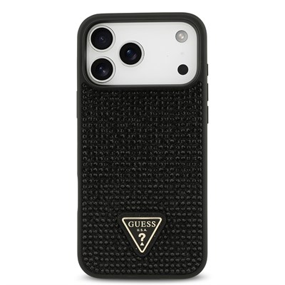 Apple iPhone 17 Pro Max Kılıf Guess Orjinal Lisanslı Taşlı Arka Yüzey Üçgen Logolu Kapak