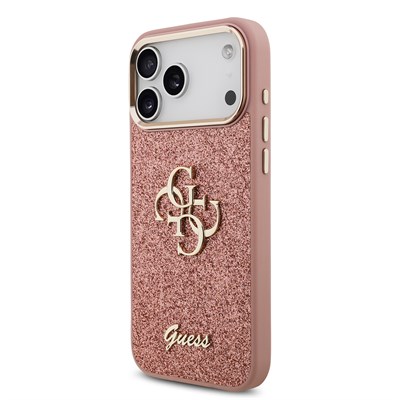 Apple iPhone 17 Pro Max Kılıf Guess Orjinal Lisanslı 4G Büyük Metal Kamera Çerçeveli ve Logolu Glitter Kapak