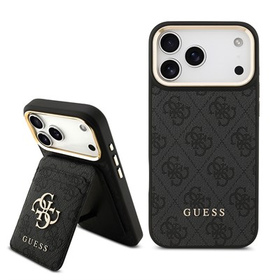 Apple iPhone 17 Pro Max Kılıf Guess Orjinal Lisanslı M-safe Şarj Özellikli 4G Metal Büyük Logolu Kartlıklı Kapak