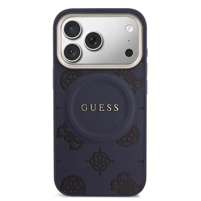 Apple iPhone 17 Pro Max Kılıf Guess Orjinal Lisanslı M-safe Şarj Özellikli Sıcak Baskılı Yazı Logolu PU Deri Peony Kapak
