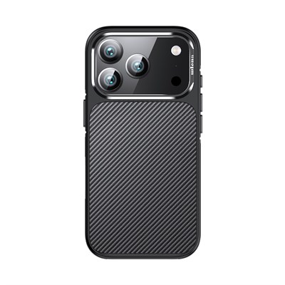 Apple iPhone 17 Pro Max Kılıf Mat Transparan Karbon Fiber Görünümlü Wlons Marin Kapak