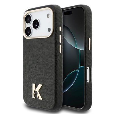 Apple iPhone 17 Pro Max Kılıf Karl Lagerfeld Orjinal Lisanslı M-safe Şarj Özellikli Gold Kamera Çerçeveli KHEAD Metal Logolu PU Deri Kapak