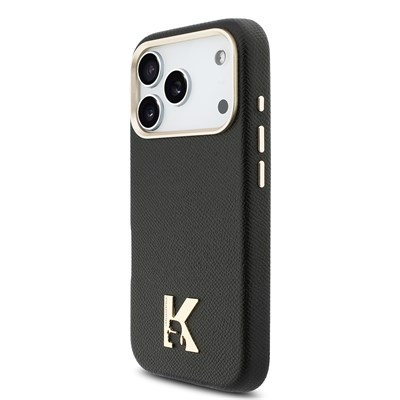 Apple iPhone 17 Pro Max Kılıf Karl Lagerfeld Orjinal Lisanslı M-safe Şarj Özellikli Gold Kamera Çerçeveli KHEAD Metal Logolu PU Deri Kapak