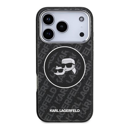 Apple iPhone 17 Pro Max Kılıf Karl Lagerfeld Orjinal Lisanslı Parlayan Simli Karl & Choupette Heads Kapak