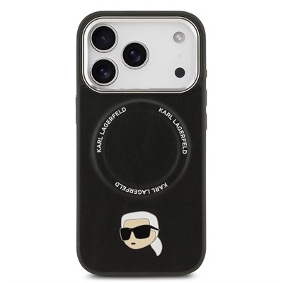 Apple iPhone 17 Pro Max Kılıf Karl Lagerfeld Orjinal Lisanslı M-safe Şarj Özellikli Metal Kamera ve Buton Tasarımlı Karl PU Deri Kapak