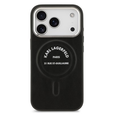 Apple iPhone 17 Pro Max Kılıf Karl Lagerfeld Orjinal Lisanslı M-safe Şarj Özellikli Metal Kamera ve Buton Tasarımlı Paris RSG PU Deri Kapak