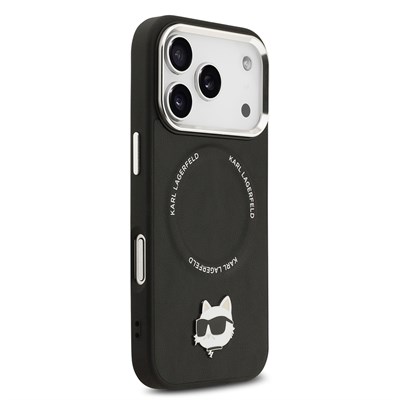 Apple iPhone 17 Pro Max Kılıf Karl Lagerfeld Orjinal Lisanslı M-safe Şarj Özellikli Metal Kamera ve Buton Tasarımlı Choupette PU Deri Kapak
