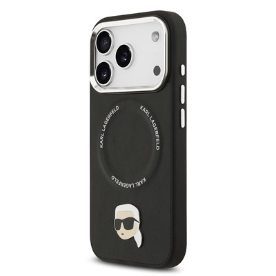 Apple iPhone 17 Pro Max Kılıf Karl Lagerfeld Orjinal Lisanslı M-safe Şarj Özellikli Metal Kamera ve Buton Tasarımlı Karl PU Deri Kapak