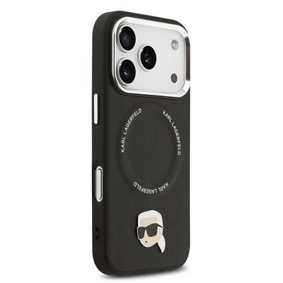 Apple iPhone 17 Pro Max Kılıf Karl Lagerfeld Orjinal Lisanslı M-safe Şarj Özellikli Metal Kamera ve Buton Tasarımlı Karl PU Deri Kapak