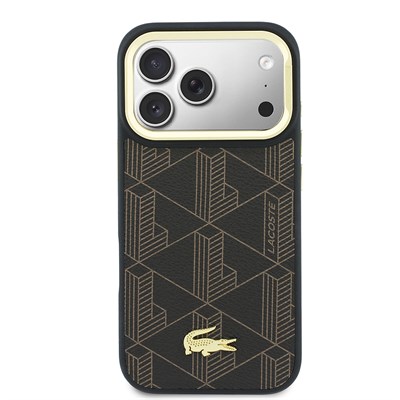 Apple iPhone 17 Pro Max Kılıf Lacoste Orjinal Lisanslı M-safe Şarj Özellikli Standlı PU Deri Karışık Monogram Desenli Kapak