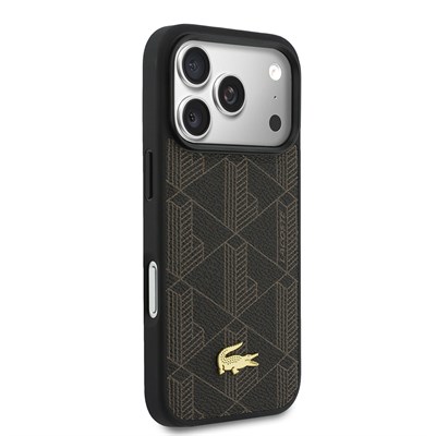 Apple iPhone 17 Pro Max Kılıf Lacoste Orjinal Lisanslı M-safe Şarj Özellikli PU Deri Tasarımlı Kartlıklı Karışık Monogram Desenli Kapak