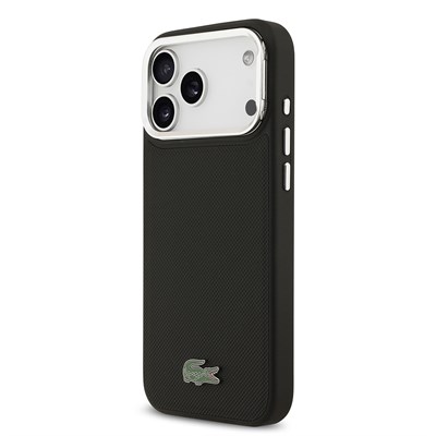 Apple iPhone 17 Pro Max Kılıf Lacoste Orjinal Lisanslı M-safe Şarj Özellikli PU Pike Desenli Standlı Metal Logolu Kapak