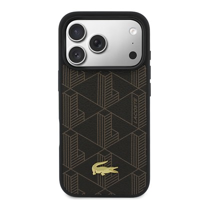 Apple iPhone 17 Pro Max Kılıf Lacoste Orjinal Lisanslı M-safe Şarj Özellikli PU Deri Tasarımlı Kartlıklı Karışık Monogram Desenli Kapak