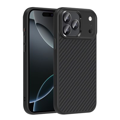 Apple iPhone 17 Pro Max Kılıf M-Safe Şarj Özellikli Karbon Fiber Görünümlü Zore Truva Silikon Kapak